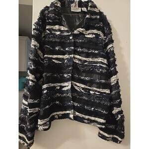 Black/White Silk Lightweight Jacket Fringe Lace Career Boho sz M